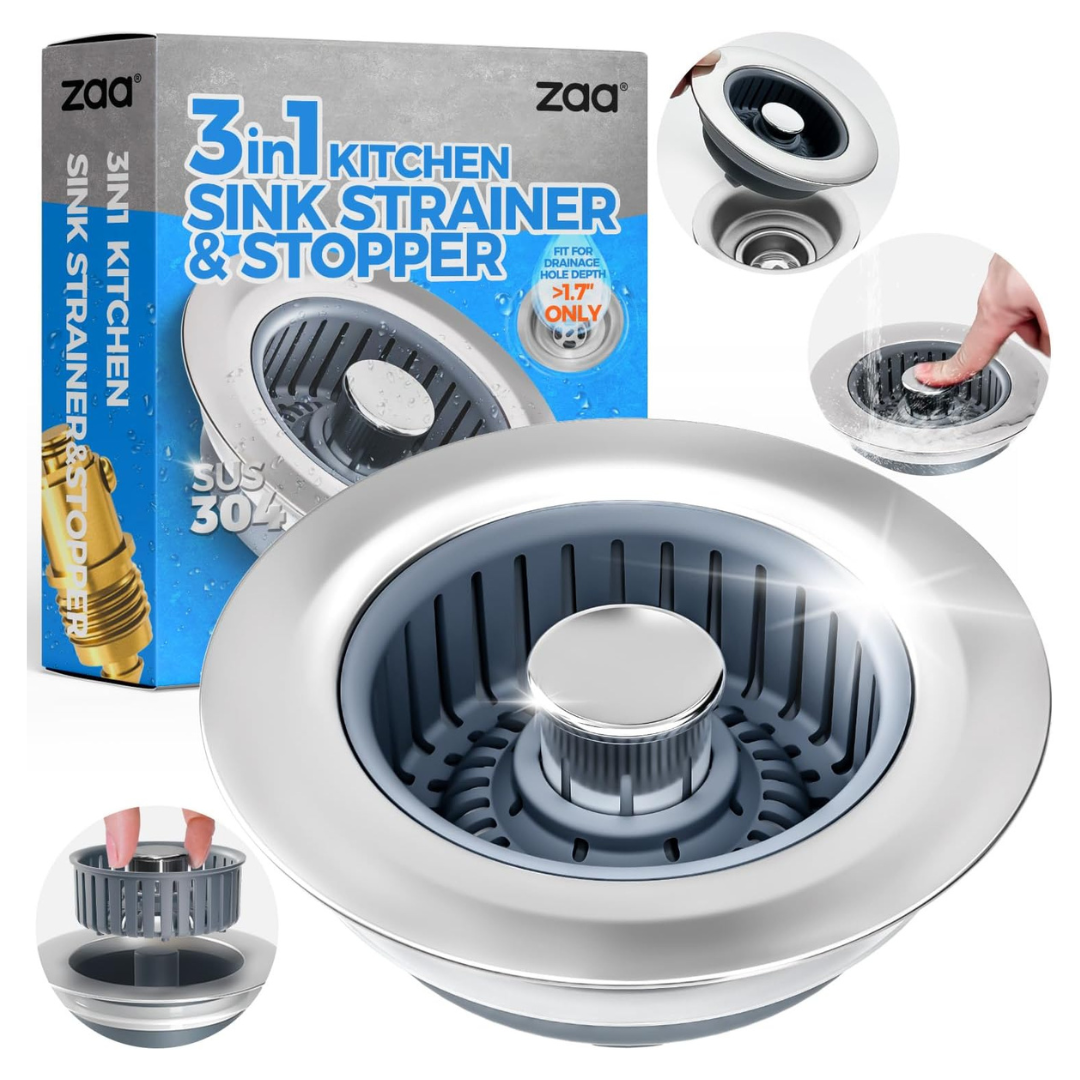 Upgraded 3in1 Kitchen Sink Drain Strainer & Sink Stopper