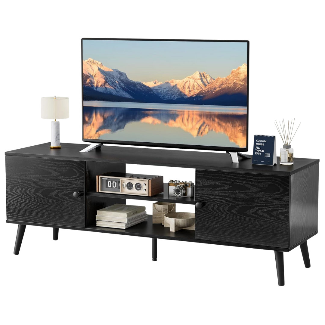 Modern Mid TV Stand With Storage Cabinets For 55-60" TV
