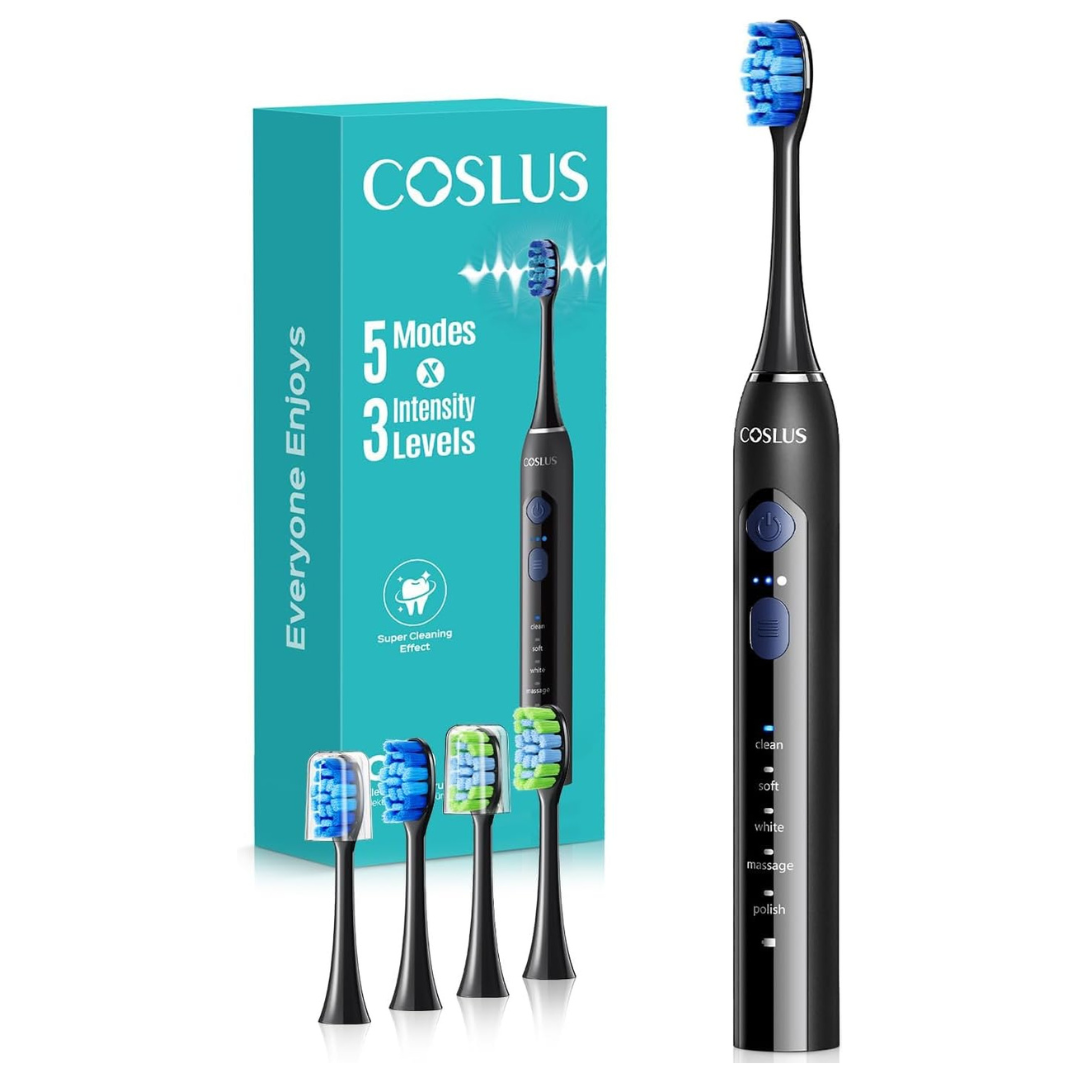 Sonic Electric Toothbrush W/ 2-Types Of 4-Brush Heads, 5-Modes
