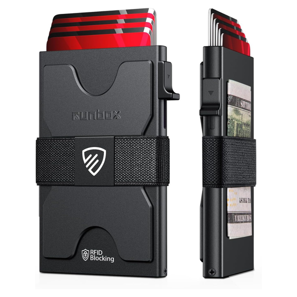 Runbox Men's Slim Aluminum RFID Card Holder Wallet W/ Pop-up Function