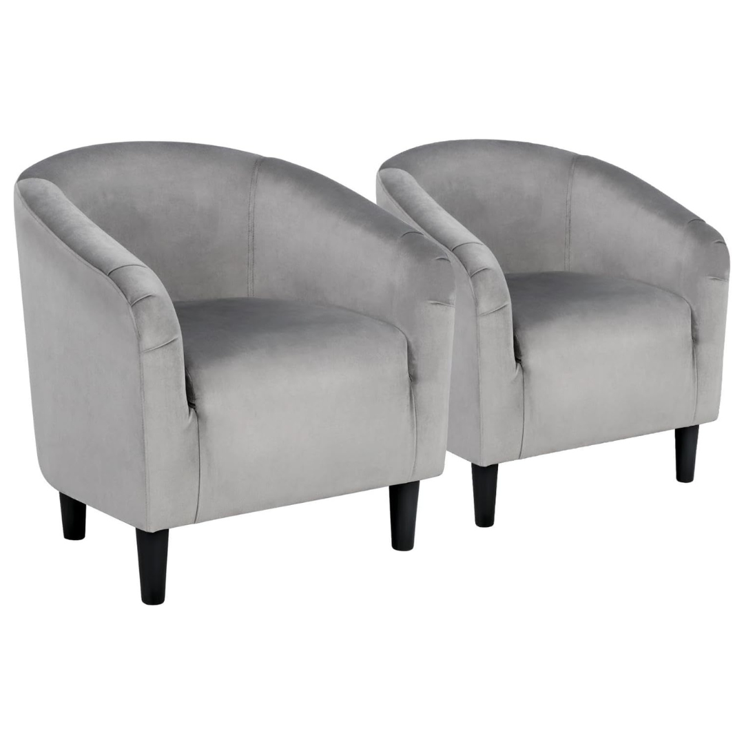 Set Of 2 Yaheetech Barrel Furry Accent Chairs With Soft Padded Armrest
