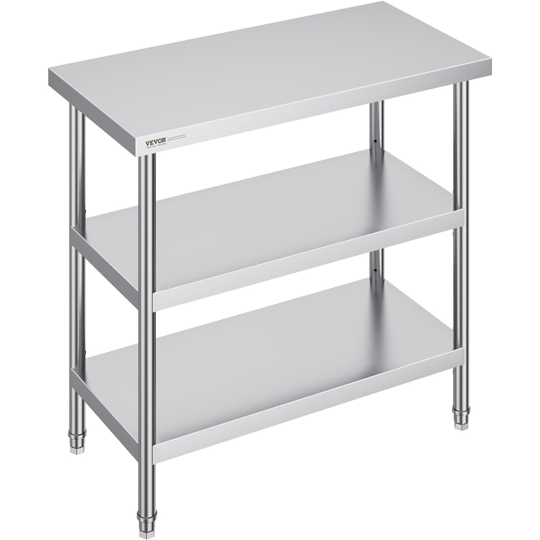 18" x 36" Vevor Stainless Steel Food Prep Table with 2 Shelves