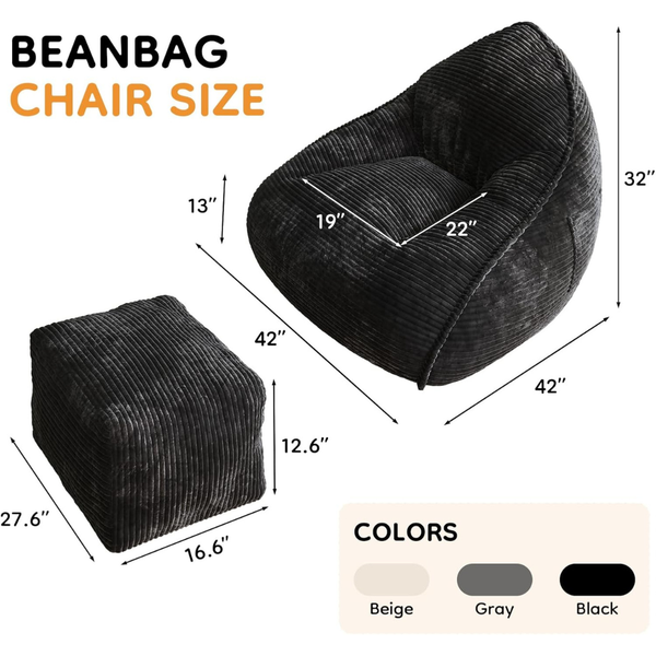 Large Bean Bag Chair with Ottoman