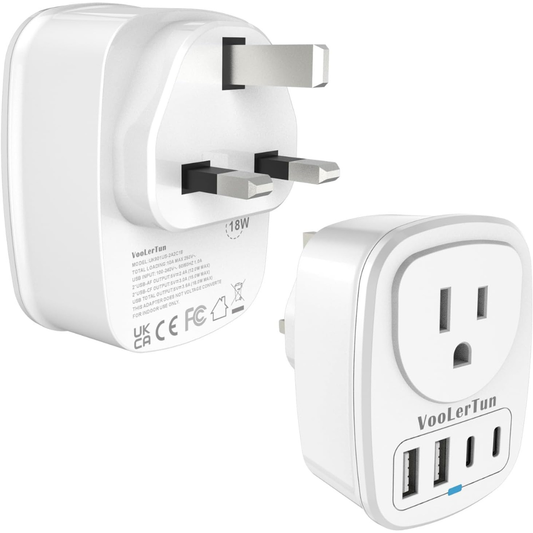 VooLerTun England Travel Adapter with 4 USB Ports