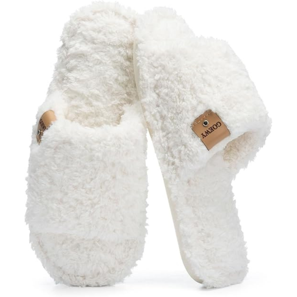 Women's Fuzzy Open Toe Memory Foam Slippers