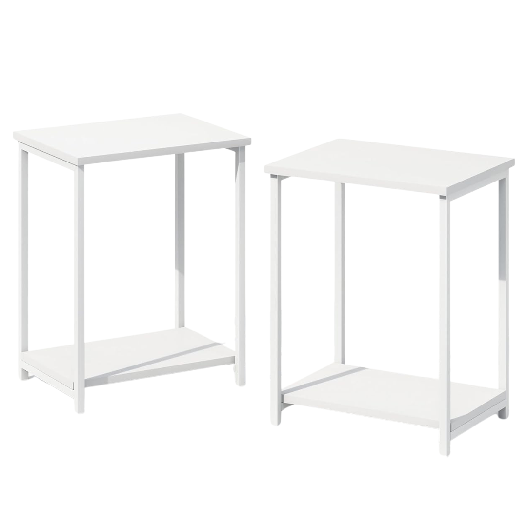 Set Of 2 2-Tier Open Shelf Bedside Night Stand Tables W/ Metal Frame