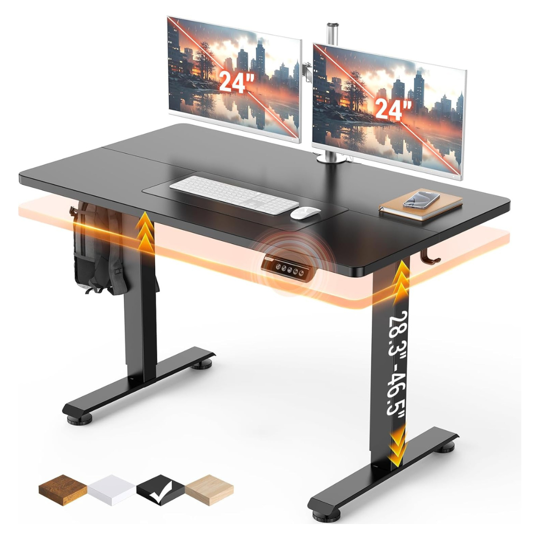 Veken 47.2" Adjustable Height Office Desk With Wood Desktop