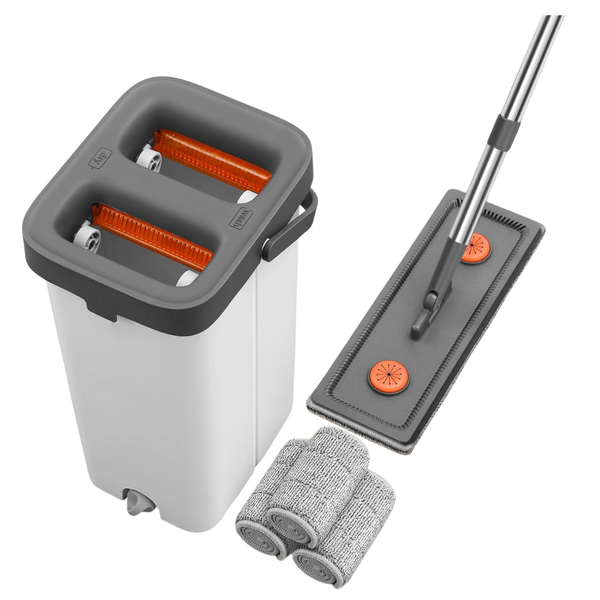 Mop & Bucket With Wringer Set, 61" Long Handle & 3 Microfiber Pads