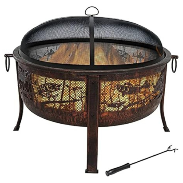 Sunnydaze 30" Northwoods Fishing Steel Fire Pit