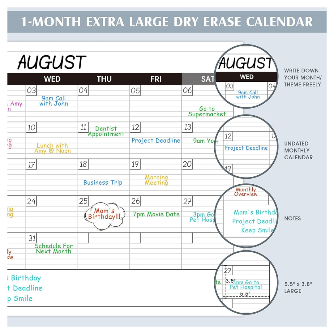 40" x 30" Large Dry Erase Wall Calendar