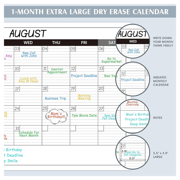 40" x 30" Large Dry Erase Wall Calendar