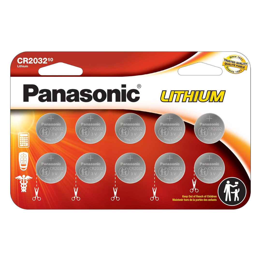 10-Pack Panasonic CR2032 3V Long Lasting Lithium Coin Cell Batteries