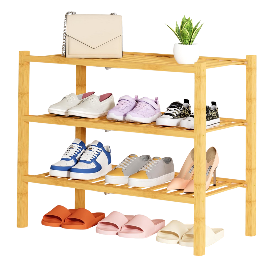 3-Tier Wooden Stackable Free Standing Sturdy Shoe Shelf