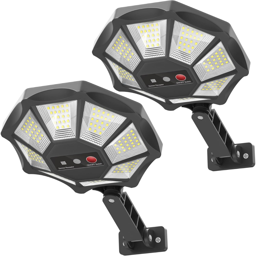 2-Pack 168 LED 6500K Flood Light Dusk to Dawn Solar Outdoor Lights