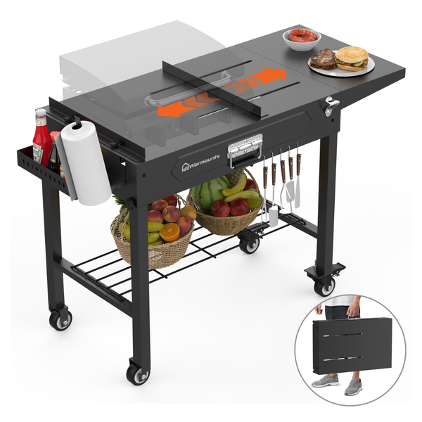37" Portable Folding Adjustable Grill Cart Table