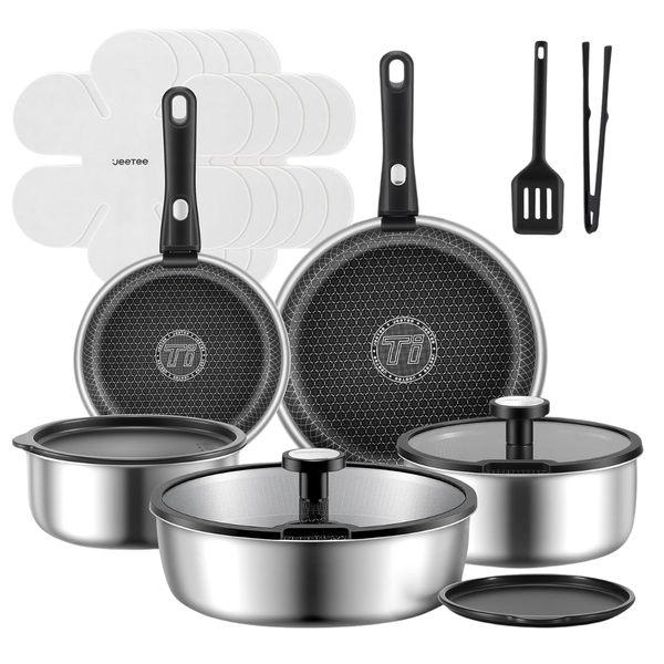 JEETEE 18-Piece Hybrid Tri-Ply Non Stick Cookware Set