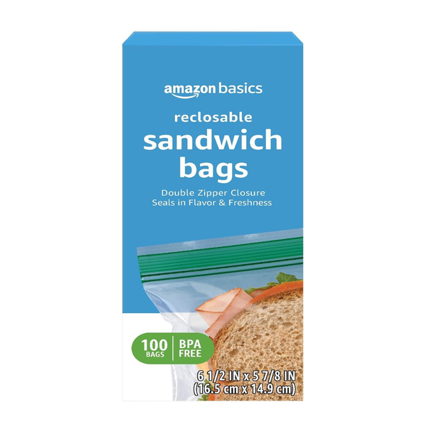 100-Count Amazon Basics Double Zipper Sandwich Storage Bags
