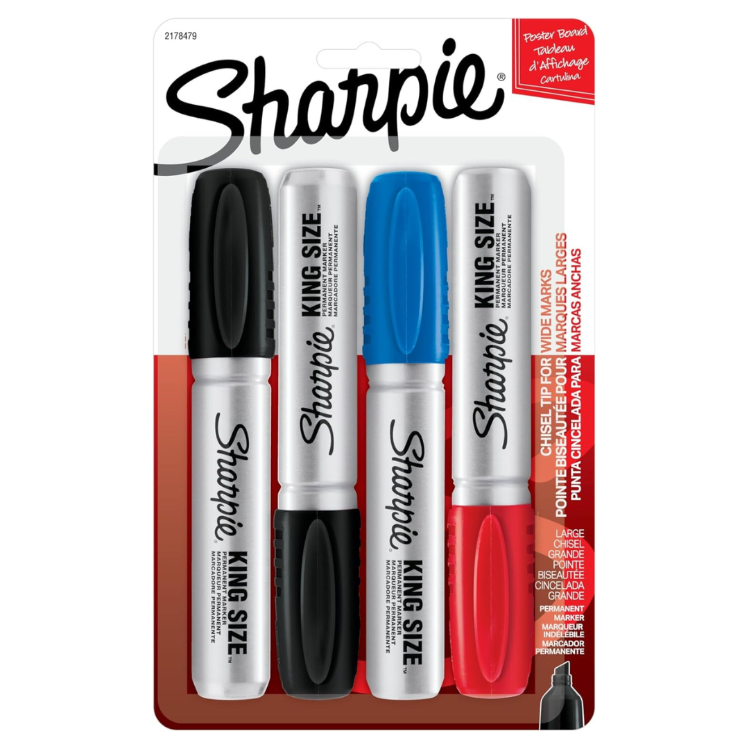 Sharpie King Size Permanent Markers, Large Chisel Tip, Assorted (4 Count)