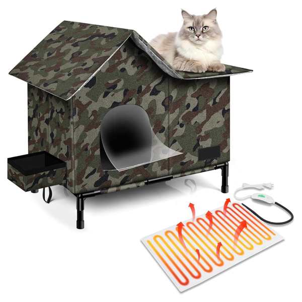 Anysiny Removable Weatherproof Heated Cat House W/ Heating Pad