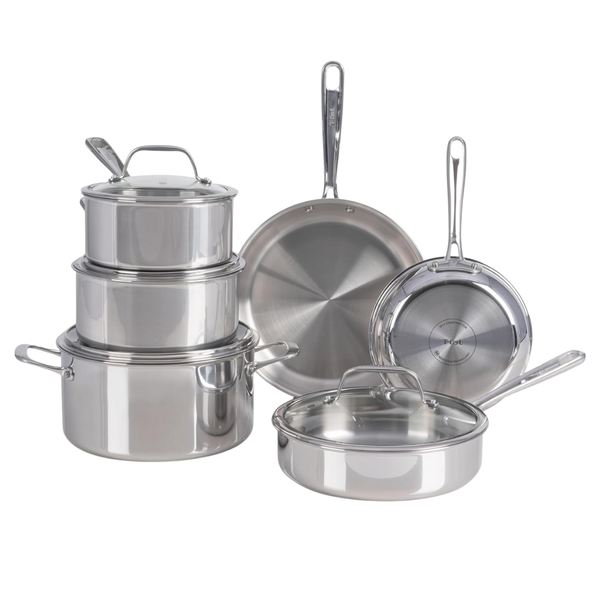 10 Piece T-Fal Pro Tri-Ply Stainless Steel Cookware Set