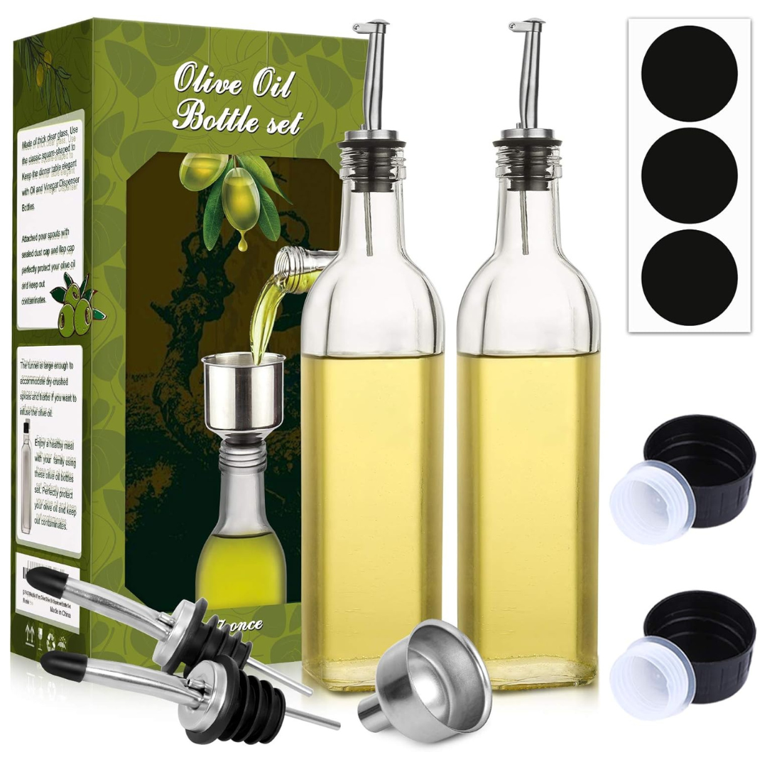 2-Pack Aozita 17 oz Glass Olive Oil Dispenser Bottle Set