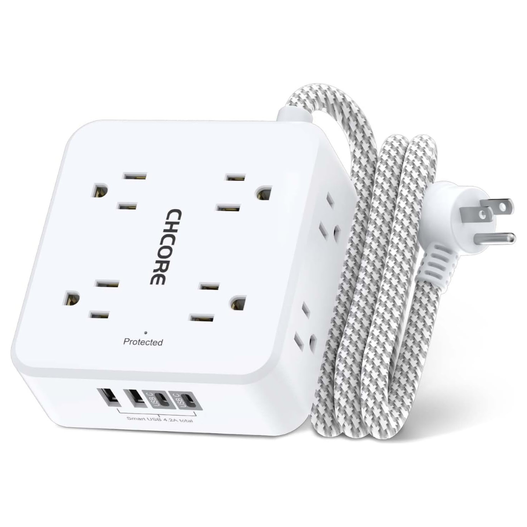 Surge Protector 5Ft Braided Extension Cord With 8 Outlets