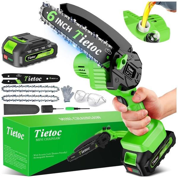 6" Tietoc Electric Cordless Mini Chainsaw With Battery & Charger
