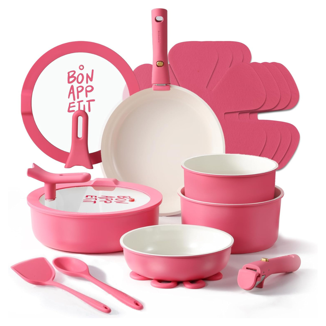 18-Piece Carote Non-Stick Ceramic Cookware Set With Detachable Handle