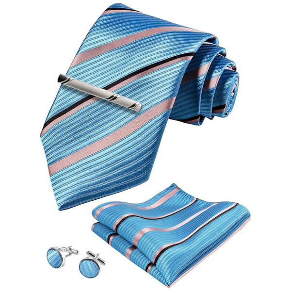 TIE G 4-Piece Stripe Plaid Men's Tie Set In Premium Gift Box