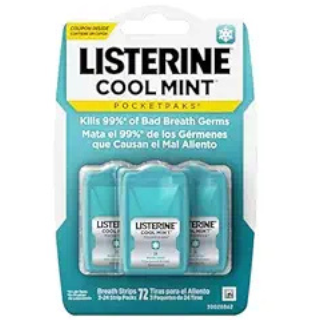 3-Pack Listerine Cool Mint Pocketpaks Breath 24-Strips