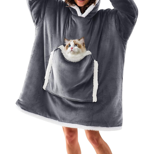 Cozy Fuzzy Sherpa Wearable Blanket Hoodie with Giant Pocket Zipper
