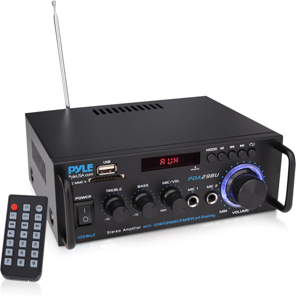 Pyle 200 W Stereo Power Amplifier w/ Dual Channel Audio Stereo Receiver