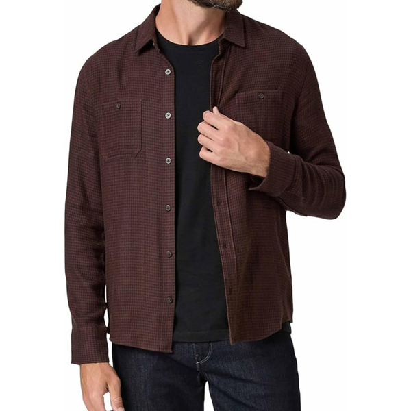 PAIGE Men's Everett Long Sleeve Plaid Shirt (Small in Carbanolo/Caffeine)