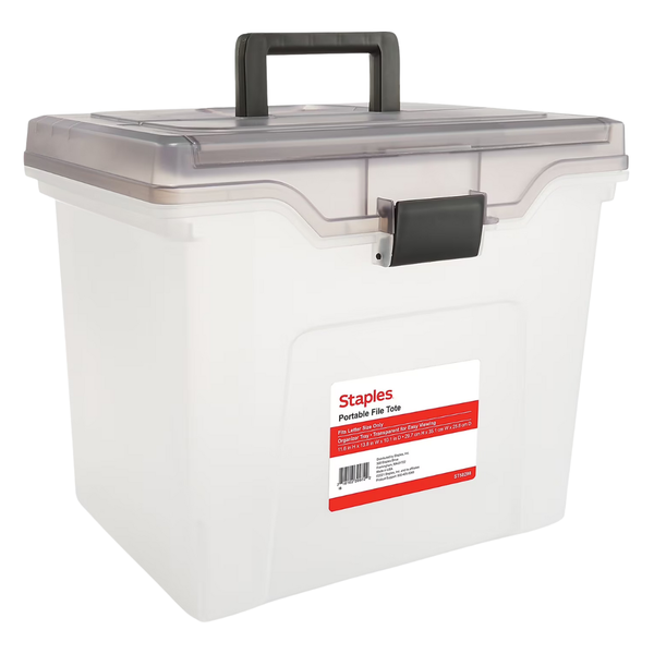 Staples Portable File Box Tote, Letter Size (Clear)