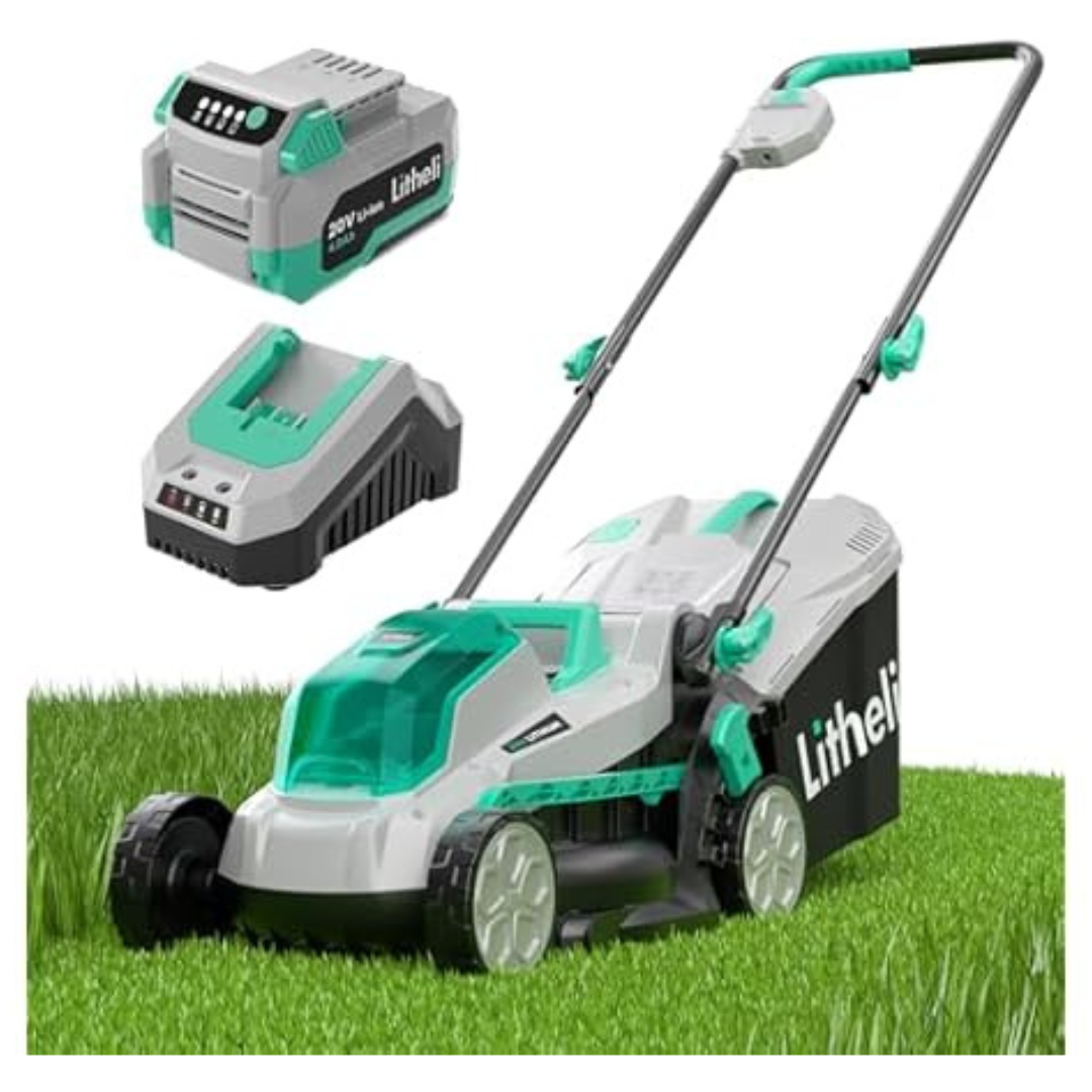 Litheli 13" 20V Electric Cordless Lawn Mower W/ 4Ah Battery & Charger