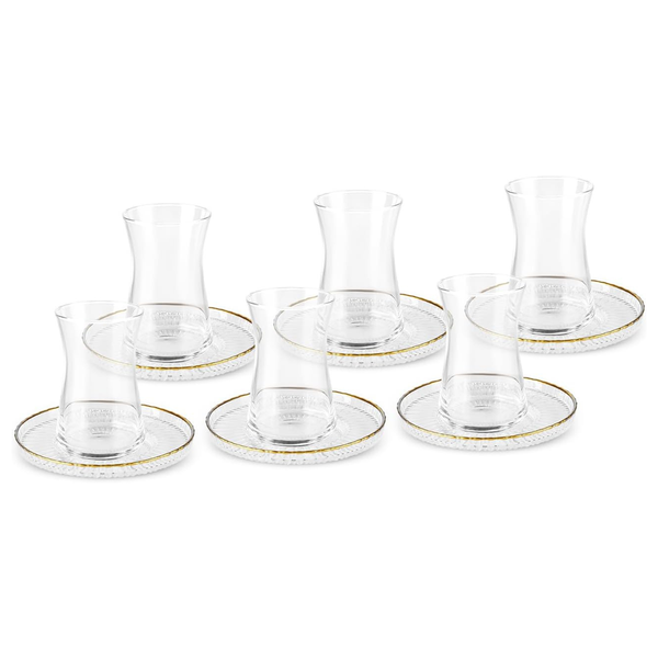 12-Piece Karaca Nilufer Turkish Tea Glass & Saucer Set
