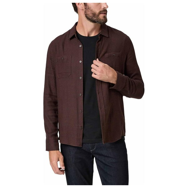 PAIGE Men's Everett Long Sleeve Plaid Shirt (Small In Carbanolo/Caffeine)