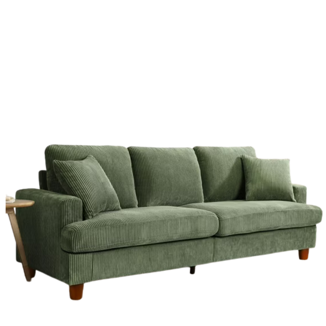 Neche 87" Corduroy Comfy Upholstered Sofa With Extra Deep Seats (Green)