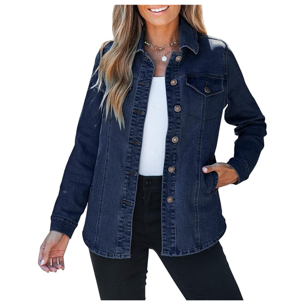 Women's Button Down Blue Denim Jacket With Pockets (Various Colors)