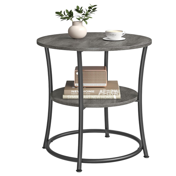 2-Tier 21.7" Round Side Table With Steel Frame