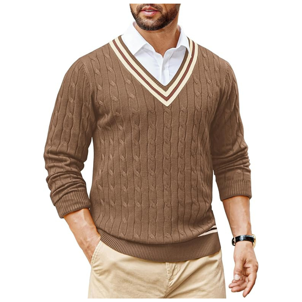Coofandy Men's V-Neck Long Sleeve Cable Knit Sweater (Various Colors)