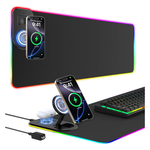 Gaming Mouse Pad Wireless Charging Desk Mat W/ Foldable Phone Stand
