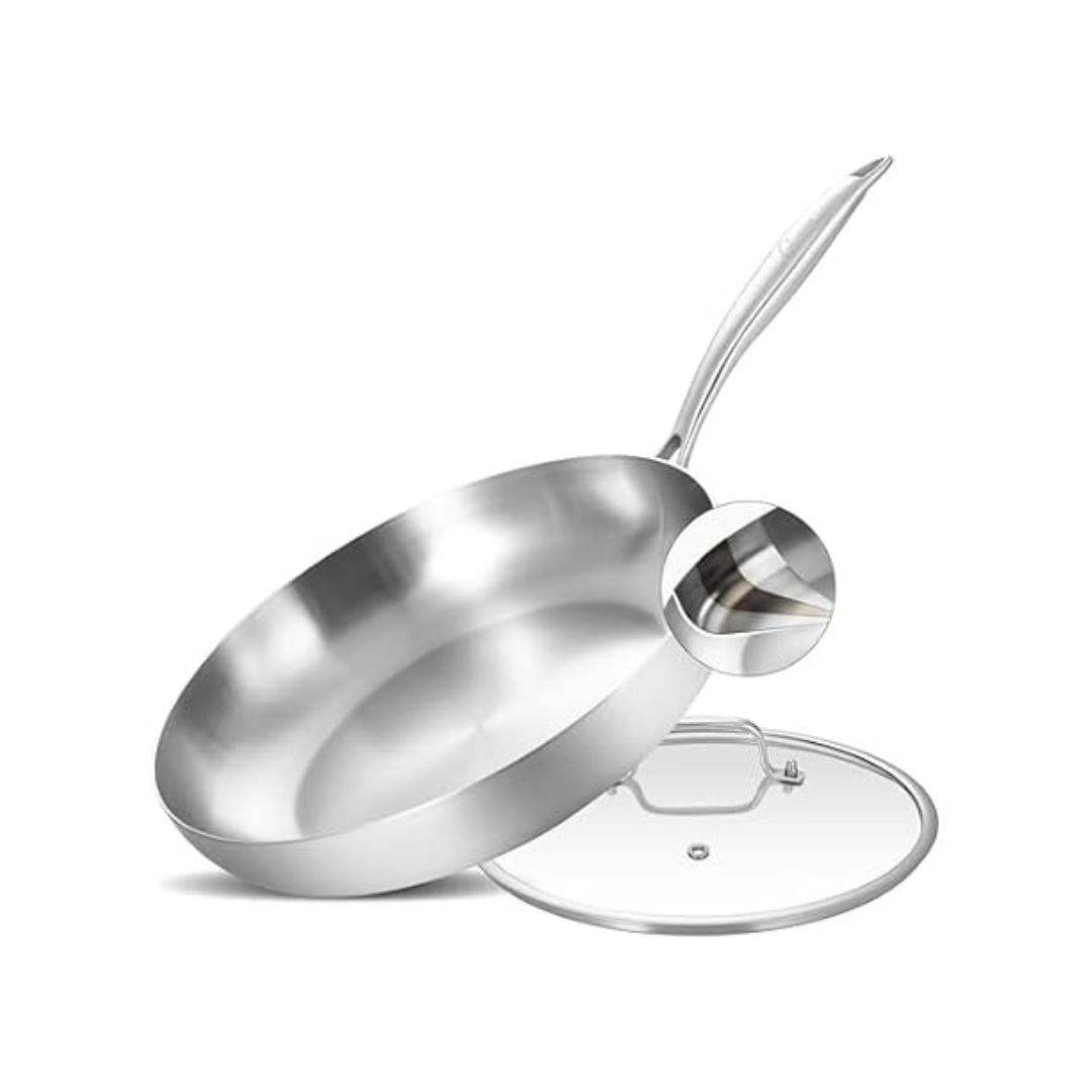 12" Tri-Ply Stainless Steel Frying Pan W/ Lid & Detachable Handle