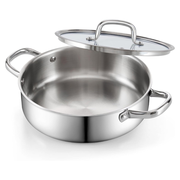 10.5" 4 Qt Tri-Ply Clad Stainless Steel Deep Frying Pan With Lid