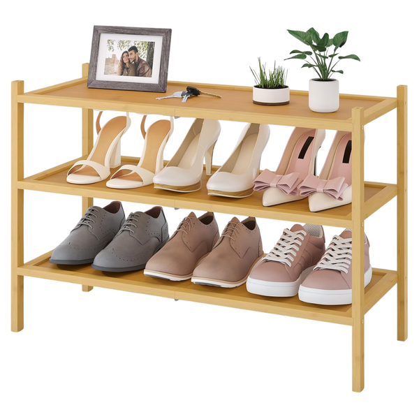 3-Tier Stackable Free Standing Bamboo Shoe Rack