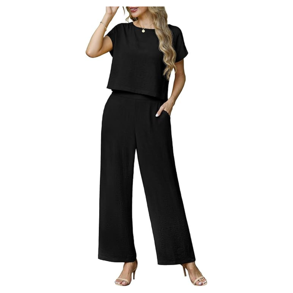 2-Piece Women's Cap Sleeve Crop Top And Wide Leg Pants Set