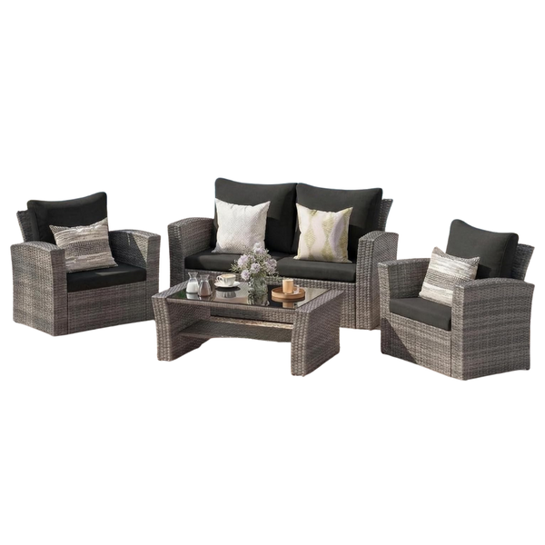 4-Piece All Weather Patio Furniture Set W/Cushion & Table