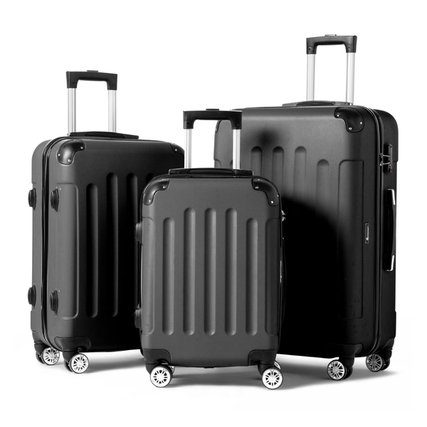 3-Piece Zimtown Hardside Lightweight Spinner Black Luggage Set