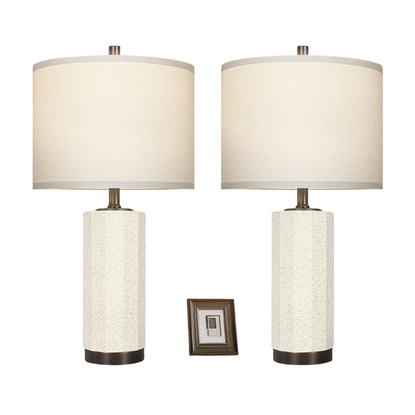 2-Count 23" Rotary Switch Ceramic Bedside Lamp with White Linen Shade