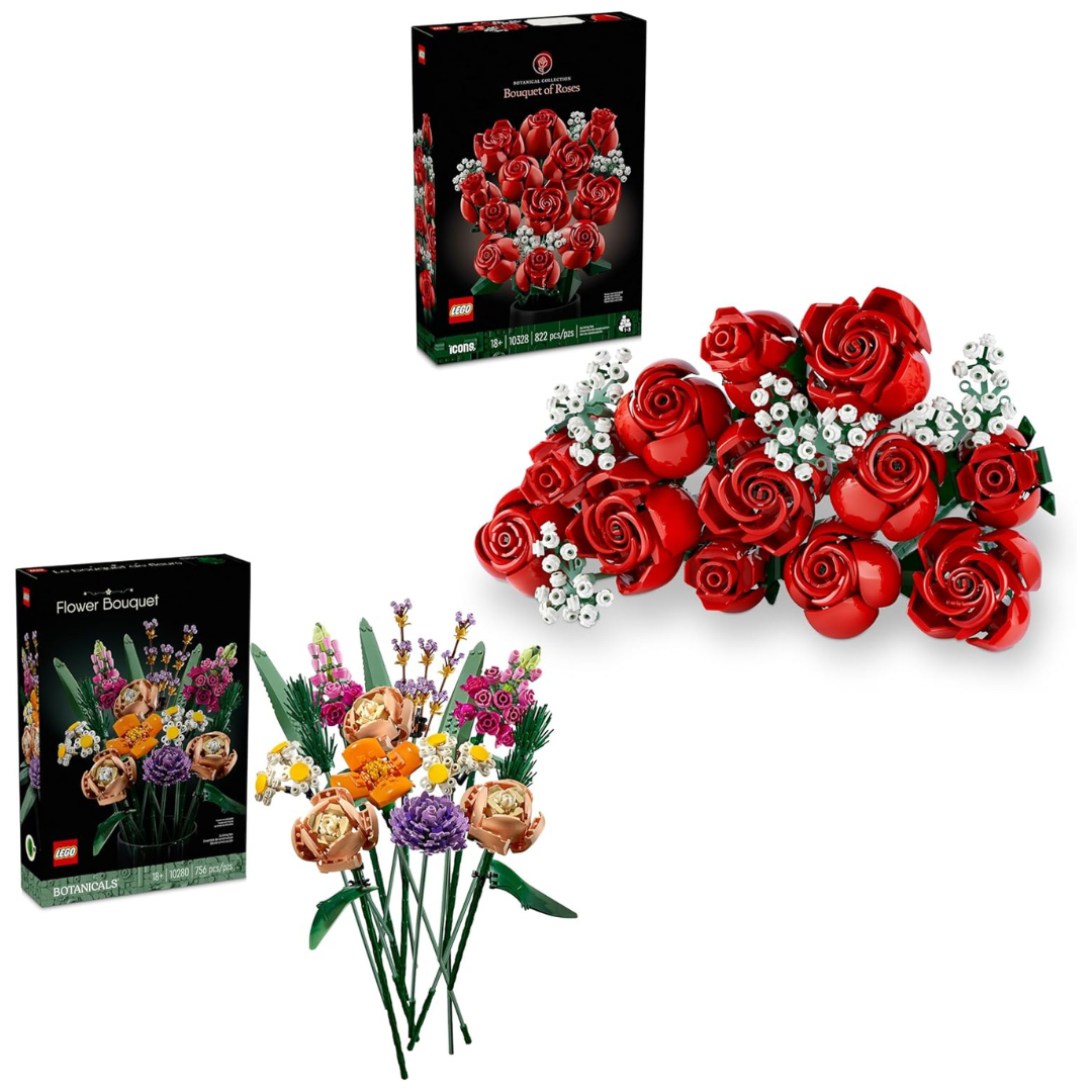 LEGO Botanicals Flower Bouquet + Bouquet of Roses Building Sets